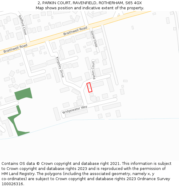 2, PARKIN COURT, RAVENFIELD, ROTHERHAM, S65 4GX: Location map and indicative extent of plot