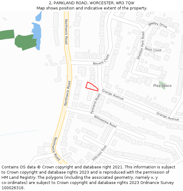 2, PARKLAND ROAD, WORCESTER, WR3 7QW: Location map and indicative extent of plot