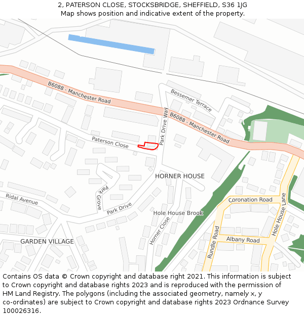 2, PATERSON CLOSE, STOCKSBRIDGE, SHEFFIELD, S36 1JG: Location map and indicative extent of plot
