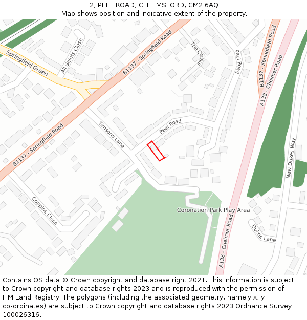 2, PEEL ROAD, CHELMSFORD, CM2 6AQ: Location map and indicative extent of plot