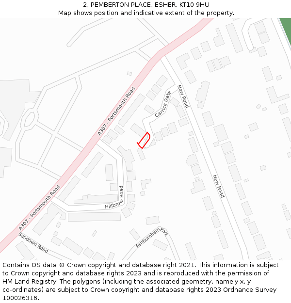 2, PEMBERTON PLACE, ESHER, KT10 9HU: Location map and indicative extent of plot