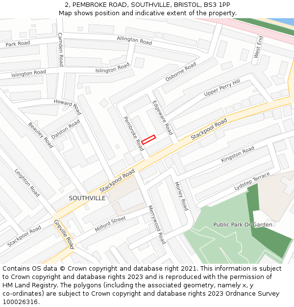 2, PEMBROKE ROAD, SOUTHVILLE, BRISTOL, BS3 1PP: Location map and indicative extent of plot