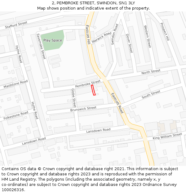 2, PEMBROKE STREET, SWINDON, SN1 3LY: Location map and indicative extent of plot