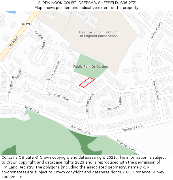 2, PEN NOOK COURT, DEEPCAR, SHEFFIELD, S36 2TZ: Location map and indicative extent of plot