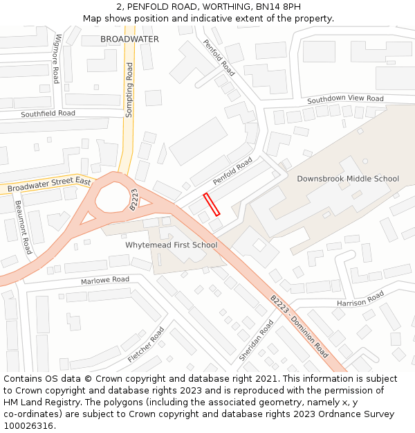 2, PENFOLD ROAD, WORTHING, BN14 8PH: Location map and indicative extent of plot