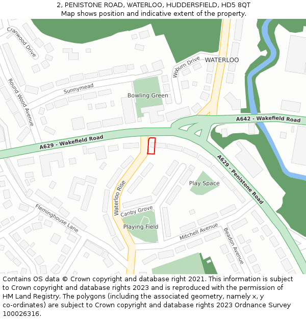 2, PENISTONE ROAD, WATERLOO, HUDDERSFIELD, HD5 8QT: Location map and indicative extent of plot