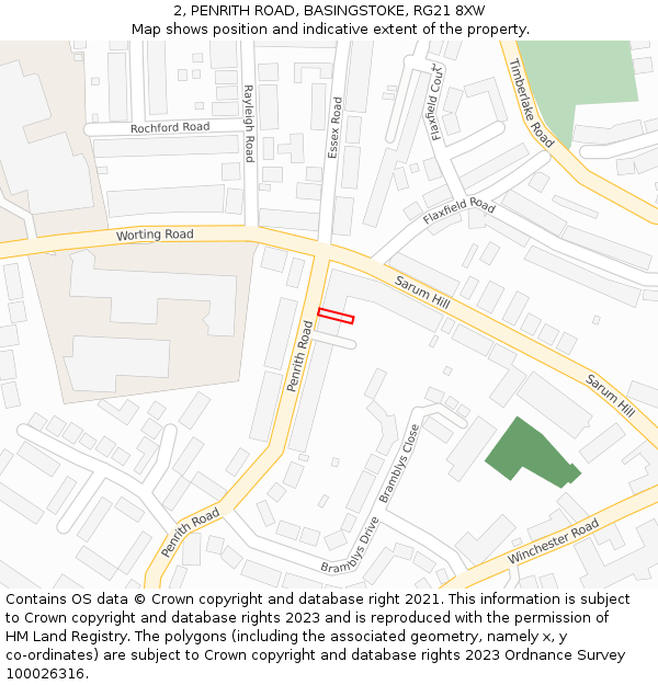 2, PENRITH ROAD, BASINGSTOKE, RG21 8XW: Location map and indicative extent of plot