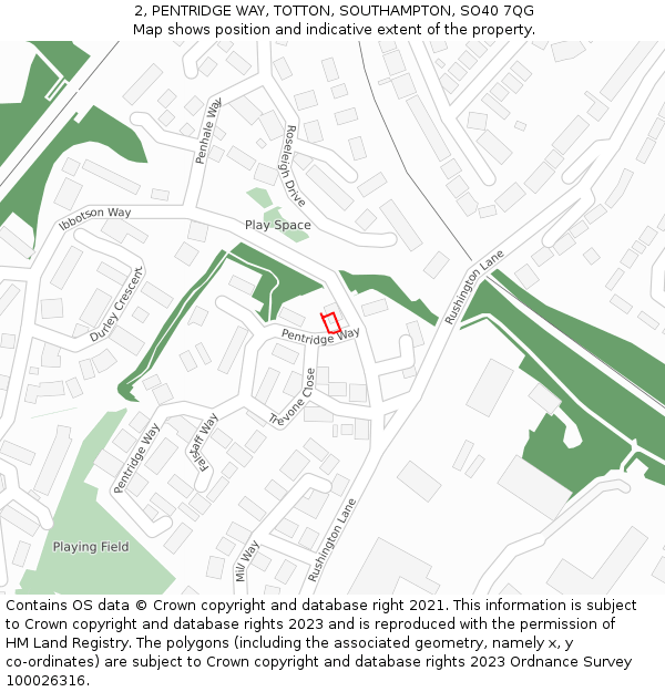 2, PENTRIDGE WAY, TOTTON, SOUTHAMPTON, SO40 7QG: Location map and indicative extent of plot