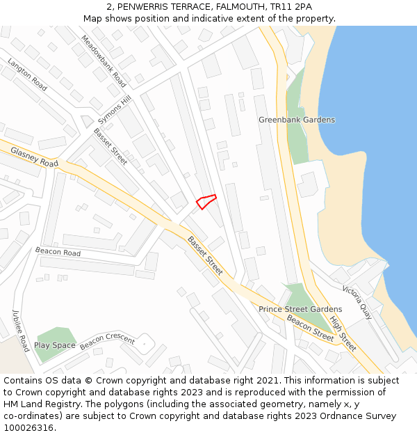 2, PENWERRIS TERRACE, FALMOUTH, TR11 2PA: Location map and indicative extent of plot