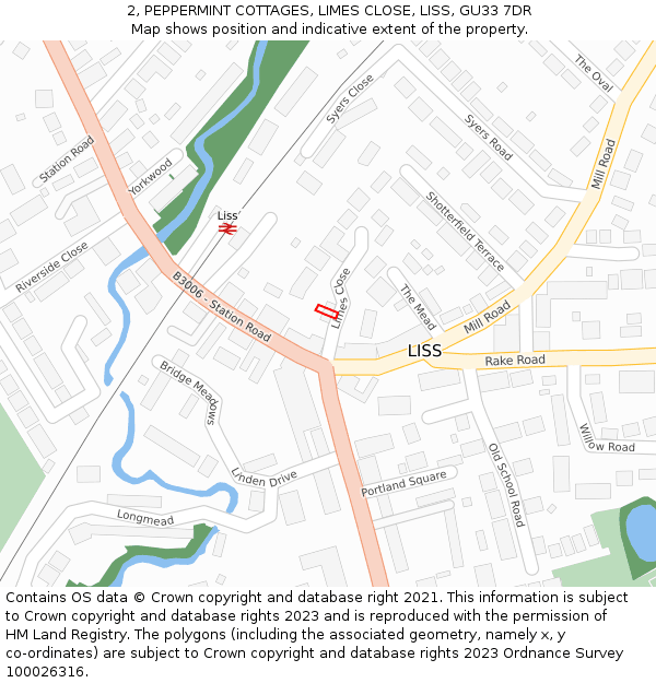 2, PEPPERMINT COTTAGES, LIMES CLOSE, LISS, GU33 7DR: Location map and indicative extent of plot