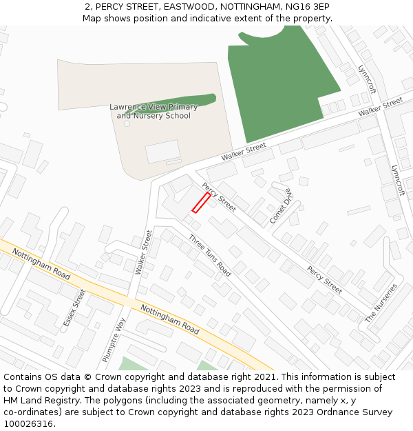 2, PERCY STREET, EASTWOOD, NOTTINGHAM, NG16 3EP: Location map and indicative extent of plot