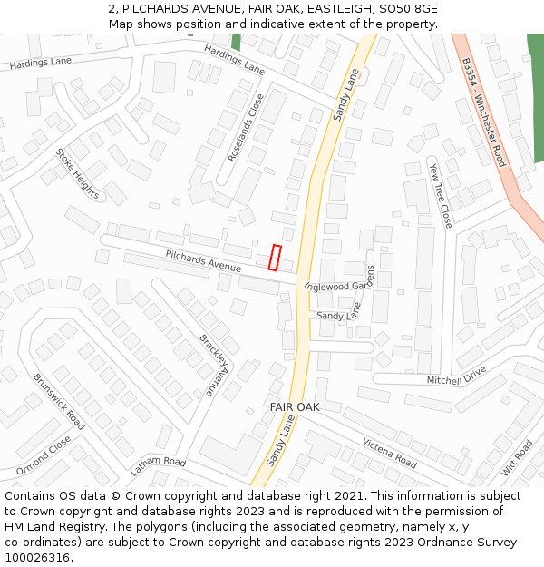 2, PILCHARDS AVENUE, FAIR OAK, EASTLEIGH, SO50 8GE: Location map and indicative extent of plot