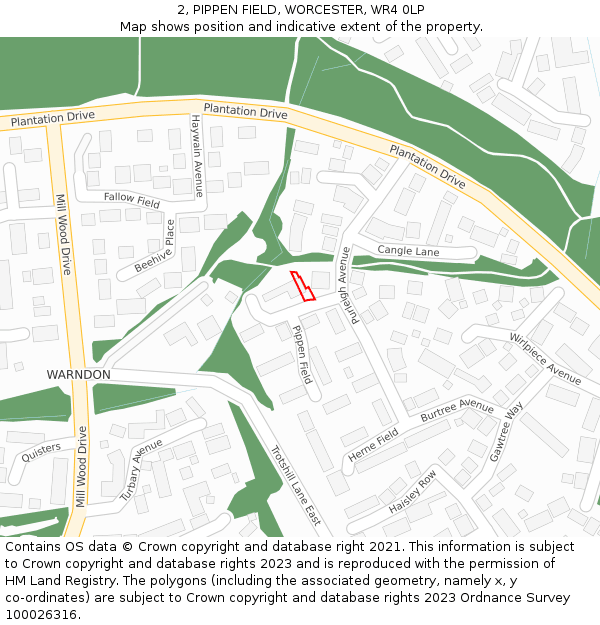 2, PIPPEN FIELD, WORCESTER, WR4 0LP: Location map and indicative extent of plot