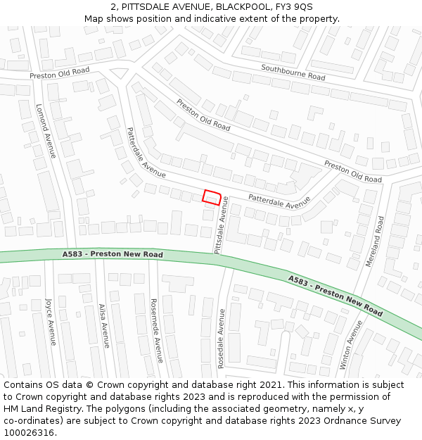2, PITTSDALE AVENUE, BLACKPOOL, FY3 9QS: Location map and indicative extent of plot