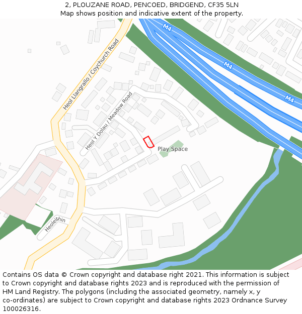 2, PLOUZANE ROAD, PENCOED, BRIDGEND, CF35 5LN: Location map and indicative extent of plot