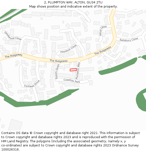2, PLUMPTON WAY, ALTON, GU34 2TU: Location map and indicative extent of plot
