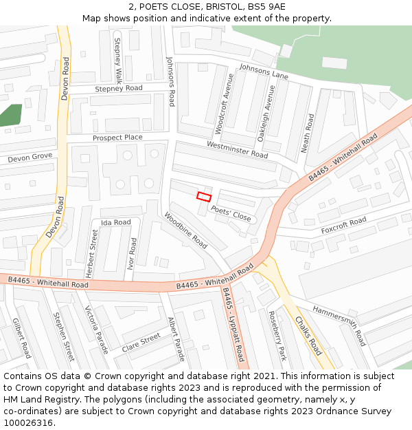 2, POETS CLOSE, BRISTOL, BS5 9AE: Location map and indicative extent of plot