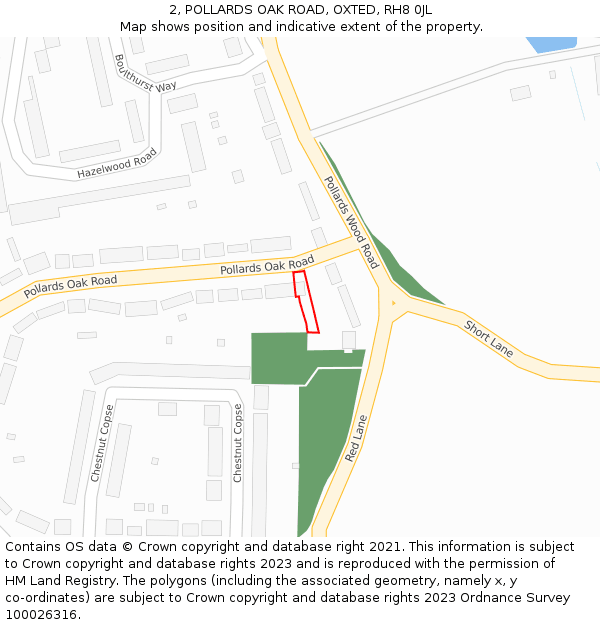 2, POLLARDS OAK ROAD, OXTED, RH8 0JL: Location map and indicative extent of plot