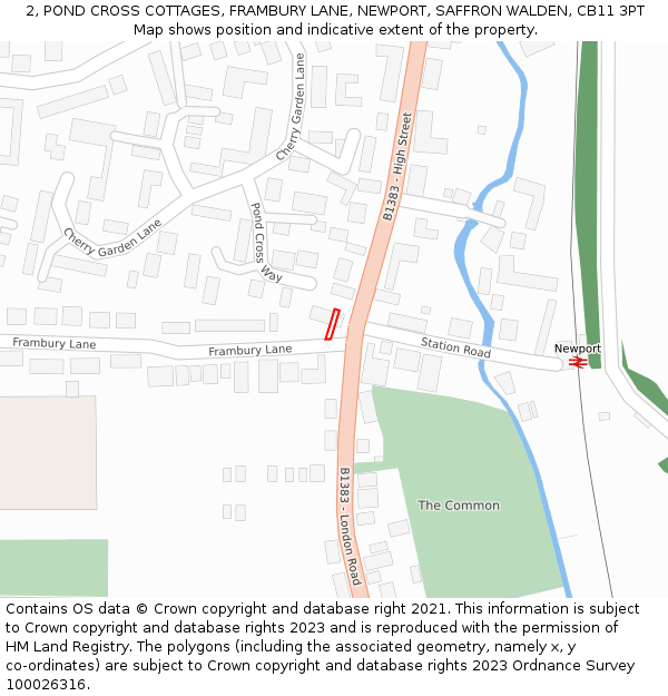 2, POND CROSS COTTAGES, FRAMBURY LANE, NEWPORT, SAFFRON WALDEN, CB11 3PT: Location map and indicative extent of plot