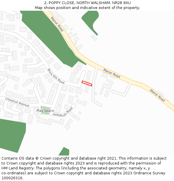 2, POPPY CLOSE, NORTH WALSHAM, NR28 9XU: Location map and indicative extent of plot