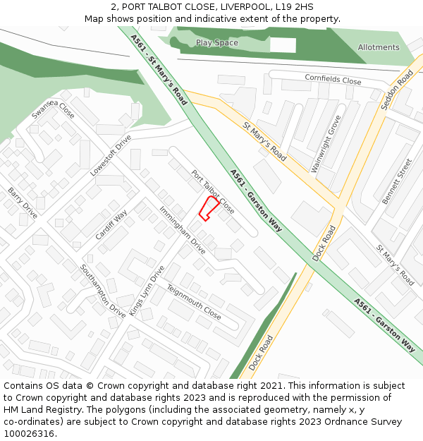 2, PORT TALBOT CLOSE, LIVERPOOL, L19 2HS: Location map and indicative extent of plot