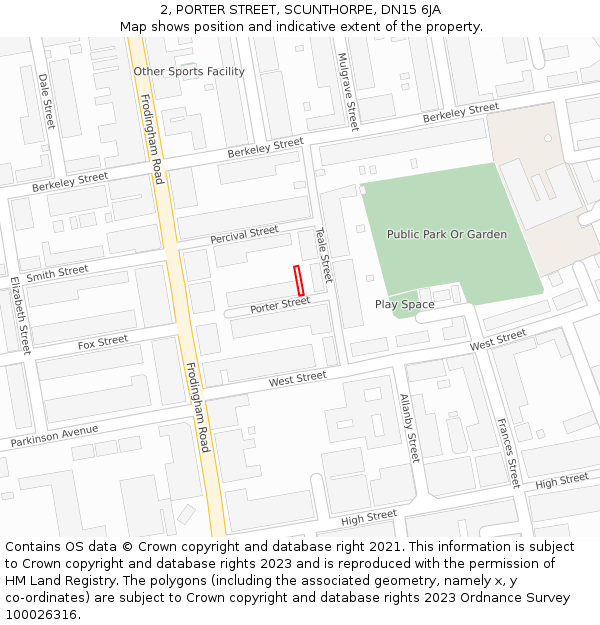 2, PORTER STREET, SCUNTHORPE, DN15 6JA: Location map and indicative extent of plot