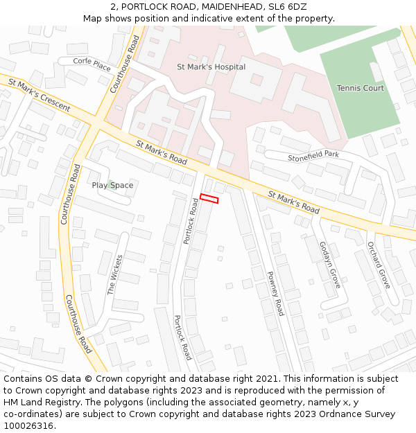 2, PORTLOCK ROAD, MAIDENHEAD, SL6 6DZ: Location map and indicative extent of plot
