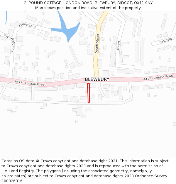 2, POUND COTTAGE, LONDON ROAD, BLEWBURY, DIDCOT, OX11 9NY: Location map and indicative extent of plot