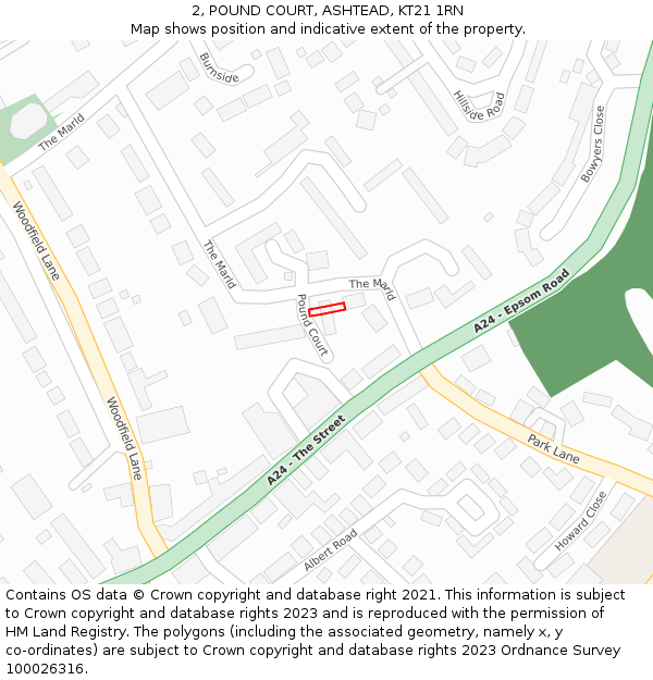 2, POUND COURT, ASHTEAD, KT21 1RN: Location map and indicative extent of plot