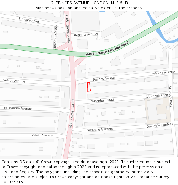 2, PRINCES AVENUE, LONDON, N13 6HB: Location map and indicative extent of plot