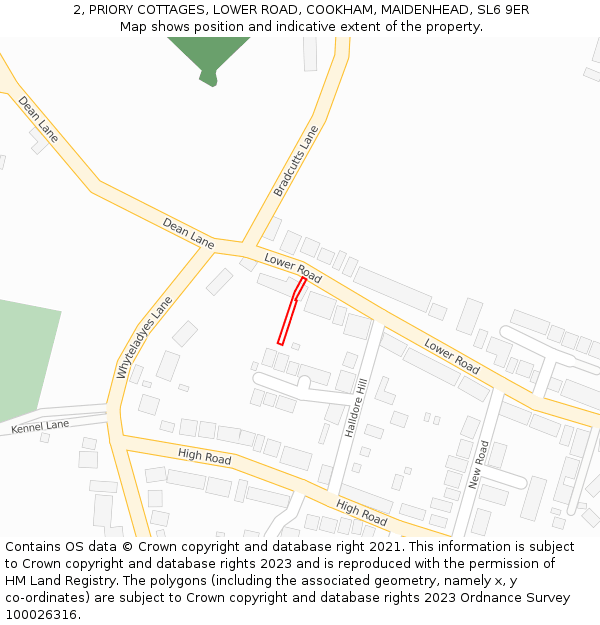 2, PRIORY COTTAGES, LOWER ROAD, COOKHAM, MAIDENHEAD, SL6 9ER: Location map and indicative extent of plot