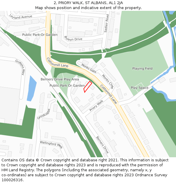 2, PRIORY WALK, ST ALBANS, AL1 2JA: Location map and indicative extent of plot