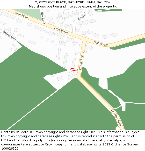 2, PROSPECT PLACE, BATHFORD, BATH, BA1 7TW: Location map and indicative extent of plot