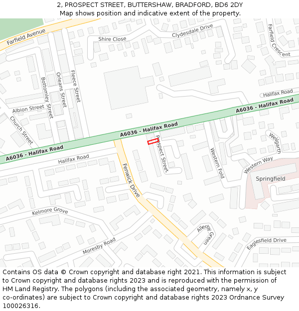 2, PROSPECT STREET, BUTTERSHAW, BRADFORD, BD6 2DY: Location map and indicative extent of plot