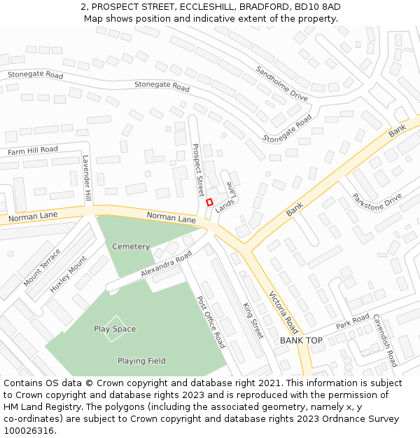 2, PROSPECT STREET, ECCLESHILL, BRADFORD, BD10 8AD: Location map and indicative extent of plot