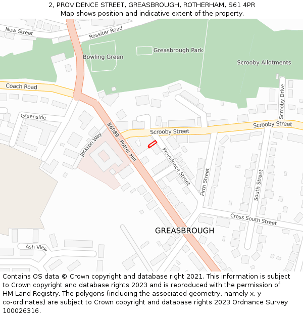 2, PROVIDENCE STREET, GREASBROUGH, ROTHERHAM, S61 4PR: Location map and indicative extent of plot