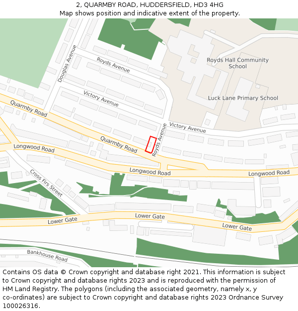 2, QUARMBY ROAD, HUDDERSFIELD, HD3 4HG: Location map and indicative extent of plot