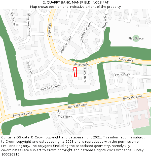 2, QUARRY BANK, MANSFIELD, NG18 4AT: Location map and indicative extent of plot