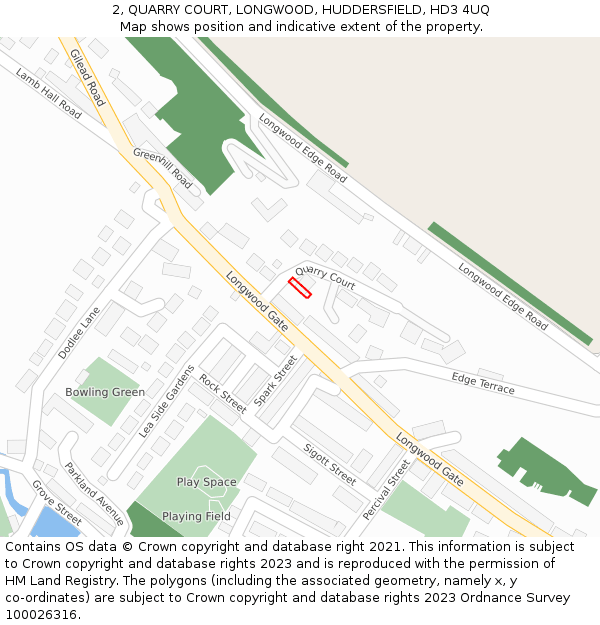 2, QUARRY COURT, LONGWOOD, HUDDERSFIELD, HD3 4UQ: Location map and indicative extent of plot