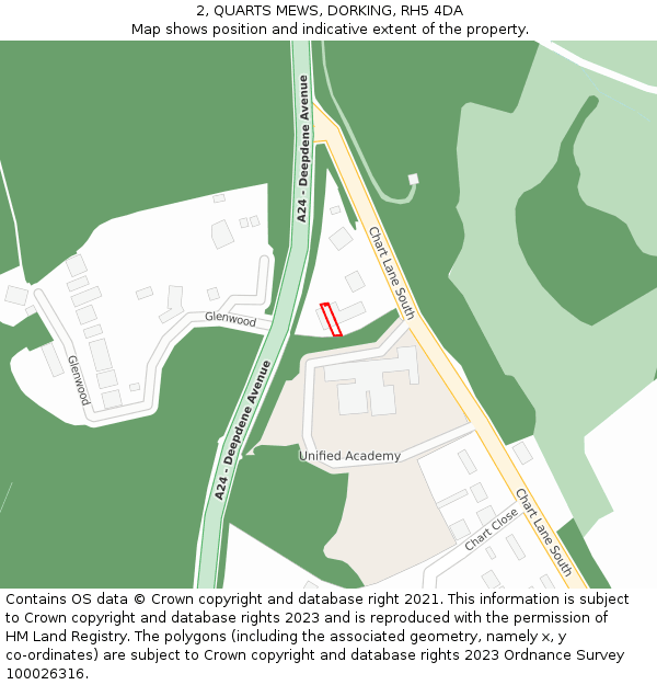 2, QUARTS MEWS, DORKING, RH5 4DA: Location map and indicative extent of plot