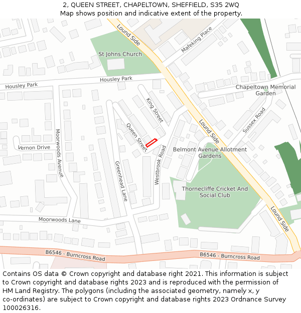 2, QUEEN STREET, CHAPELTOWN, SHEFFIELD, S35 2WQ: Location map and indicative extent of plot