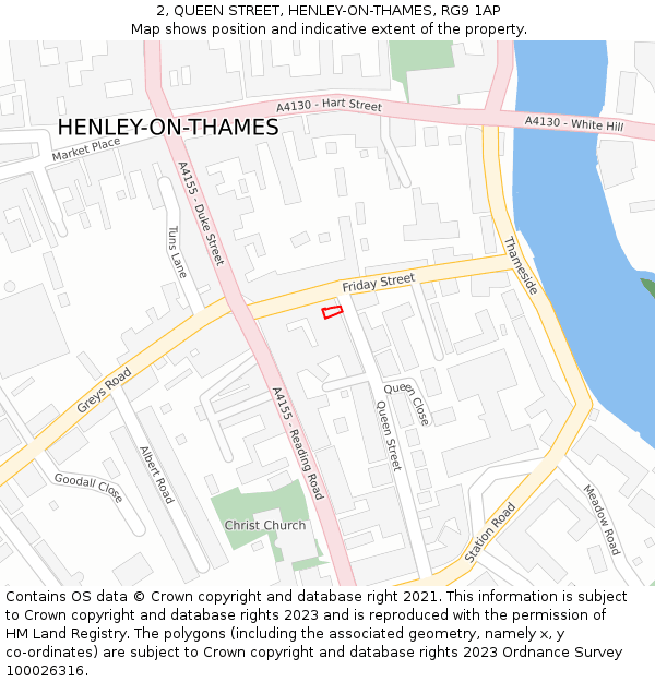 2, QUEEN STREET, HENLEY-ON-THAMES, RG9 1AP: Location map and indicative extent of plot