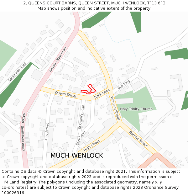 2, QUEENS COURT BARNS, QUEEN STREET, MUCH WENLOCK, TF13 6FB: Location map and indicative extent of plot