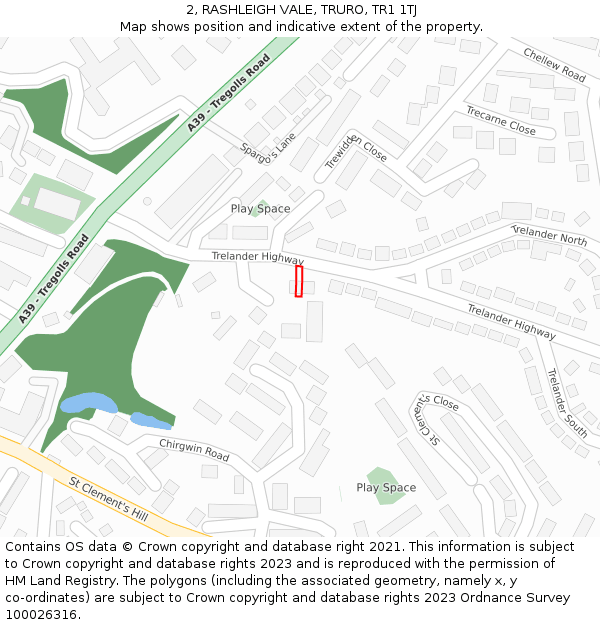 2, RASHLEIGH VALE, TRURO, TR1 1TJ: Location map and indicative extent of plot