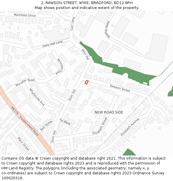 2, RAWSON STREET, WYKE, BRADFORD, BD12 8PH: Location map and indicative extent of plot