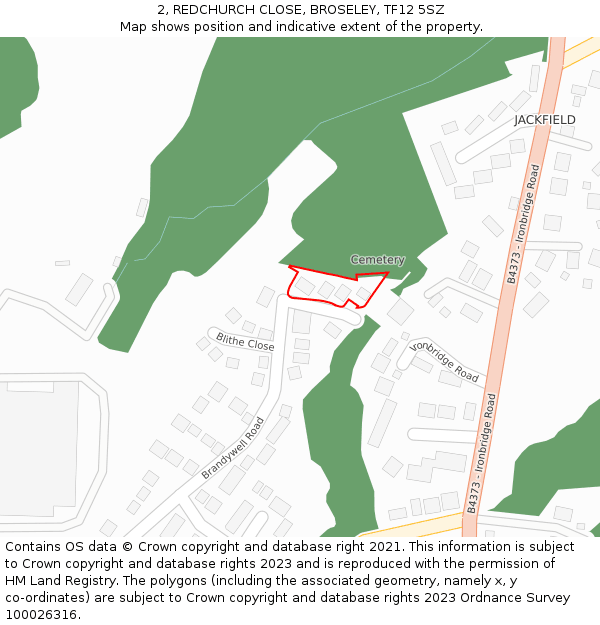 2, REDCHURCH CLOSE, BROSELEY, TF12 5SZ: Location map and indicative extent of plot