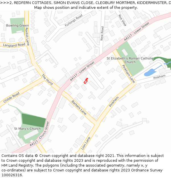 2, REDFERN COTTAGES, SIMON EVANS CLOSE, CLEOBURY MORTIMER, KIDDERMINSTER, DY14 8AX: Location map and indicative extent of plot