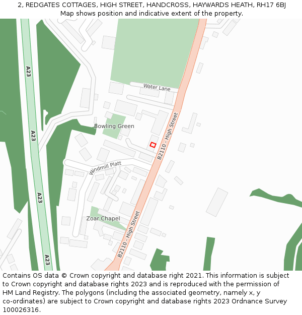 2, REDGATES COTTAGES, HIGH STREET, HANDCROSS, HAYWARDS HEATH, RH17 6BJ: Location map and indicative extent of plot