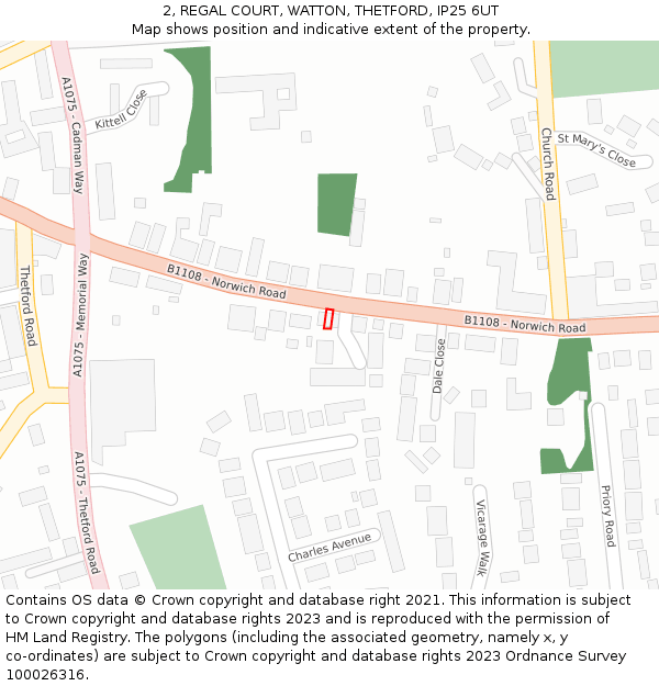 2, REGAL COURT, WATTON, THETFORD, IP25 6UT: Location map and indicative extent of plot