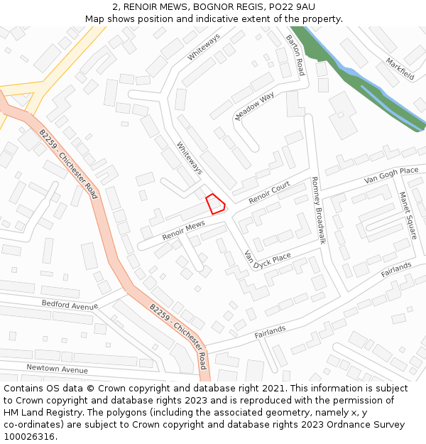 2, RENOIR MEWS, BOGNOR REGIS, PO22 9AU: Location map and indicative extent of plot